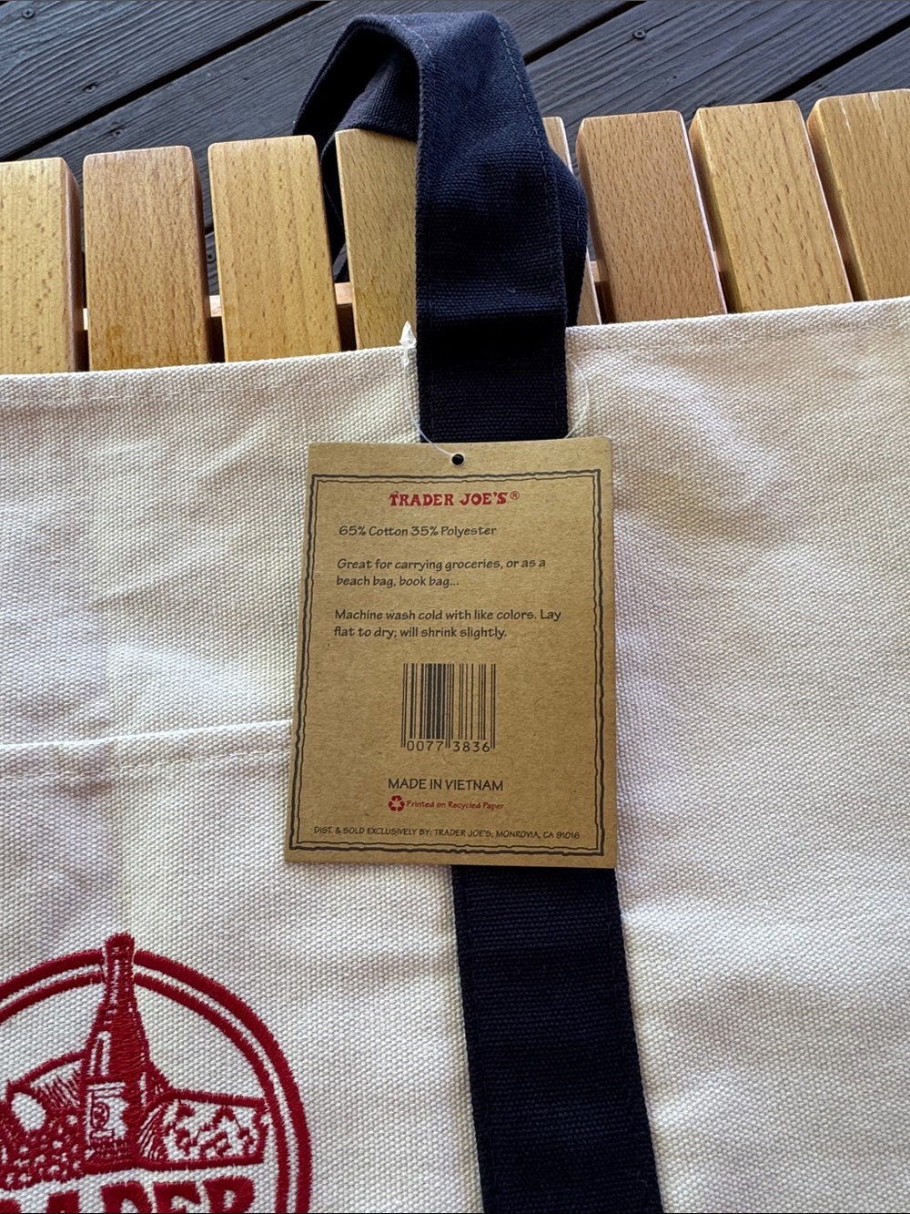 Trader Joe’s Large Tote Canvas Blue NWT - Picture 3 of 4